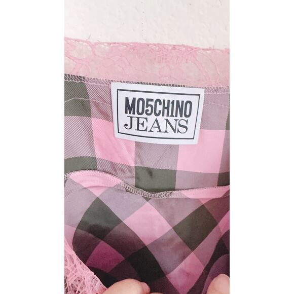 MOSCHINO JEANS Check Lace Long-Sleeve Mini Dress - Fantasy Print Green 44/US8 - Picture 7 of 7